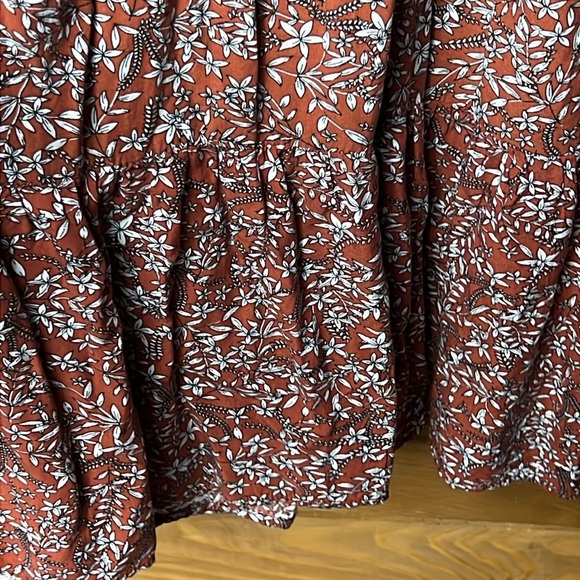 SHEIN Womens Over Floral Print Flounce Long Sleeve Bardot Dress M rust blue Mini - Picture 7 of 8